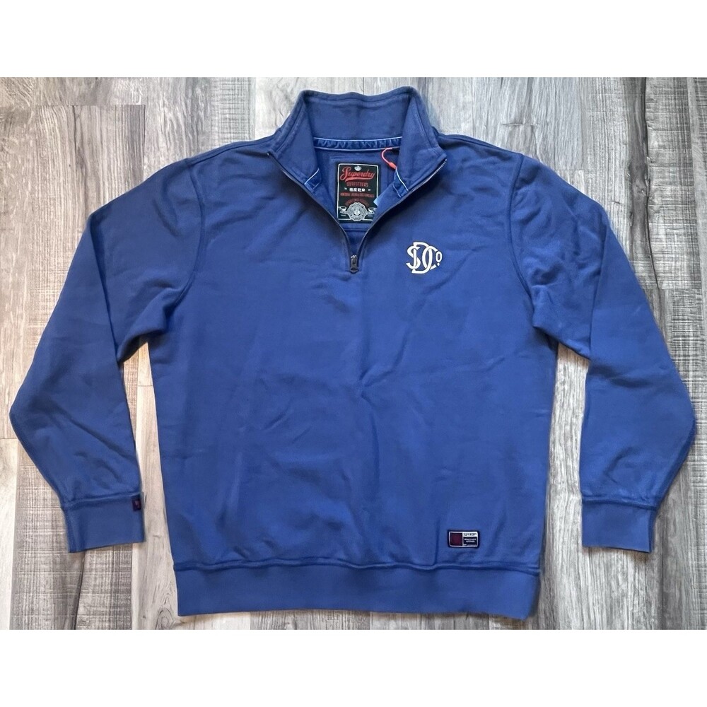 NWT Superdry Athletic SD Co Size 2XL  1/2 Zip Sweatshirt Pullover Blue